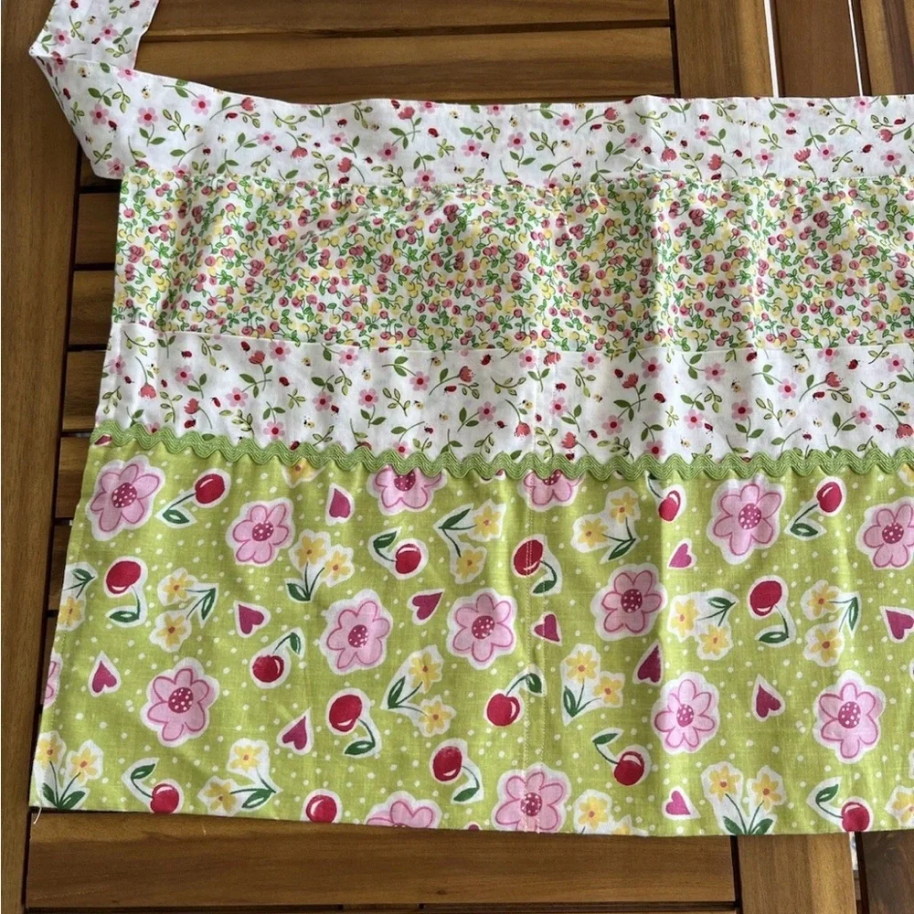 Ladybug Heart Cherry Heart Waist Apron Retro 50s 60s Pink Yellow Green Pockets